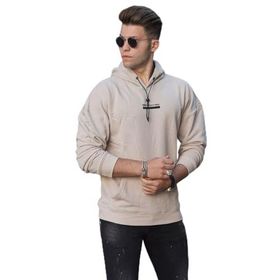 Madmext 4722 Bej Baskılı Kapüşonlu Erkek Sweatshirt
