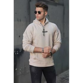 Madmext 4722 Bej Baskılı Kapüşonlu Erkek Sweatshirt