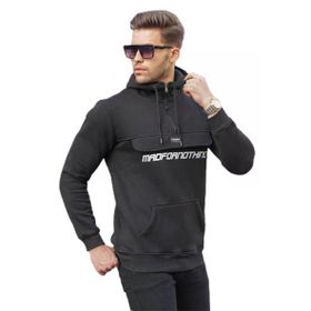 Madmext 4729 Siyah Kanguru Cep Kapüşonlu Erkek Sweatshirt