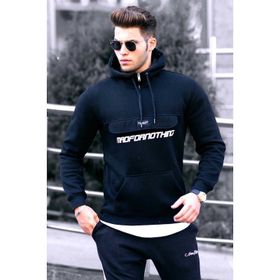 Madmext 4729 Siyah Kanguru Cep Kapüşonlu Erkek Sweatshirt