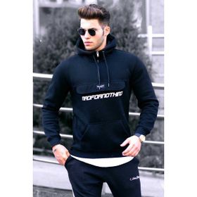 Madmext 4729 Siyah Kanguru Cep Kapüşonlu Erkek Sweatshirt