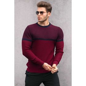 Madmext 4734 Bordo Renk Bloklu Erkek Kazak