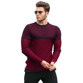 Madmext 4734 Bordo Renk Bloklu Erkek Kazak