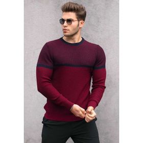 Madmext 4734 Bordo Renk Bloklu Erkek Kazak