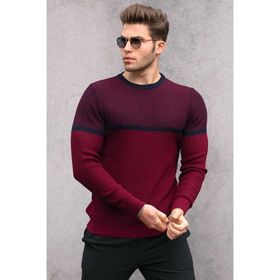 Madmext 4734 Bordo Renk Bloklu Erkek Kazak