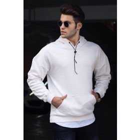 Madmext 4764 Beyaz Kapüşonlu Erkek Sweatshirt