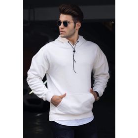 Madmext 4764 Beyaz Kapüşonlu Erkek Sweatshirt