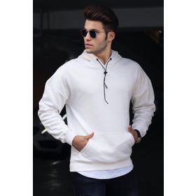 Madmext 4764 Beyaz Kapüşonlu Erkek Sweatshirt
