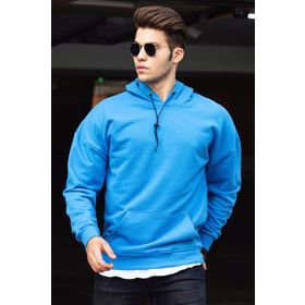Madmext 4764 Saks Kapüşonlu Erkek Sweatshirt