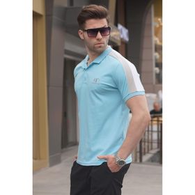 Madmext 5215 Mavi Şeritli Polo Yaka Erkek T-shirt