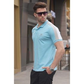 Madmext 5215 Mavi Şeritli Polo Yaka Erkek T-shirt