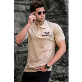 Madmext 5247 Bej Polo Yaka Erkek Tişört