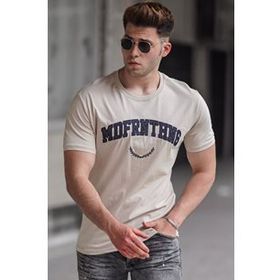 Madmext 5267 Bej Baskılı Erkek Tişört
