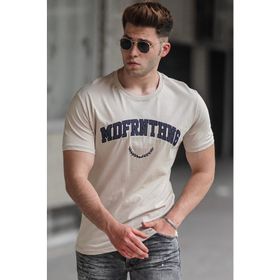 Madmext 5267 Bej Baskılı Erkek Tişört