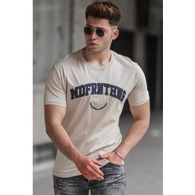 Madmext 5267 Bej Baskılı Erkek Tişört