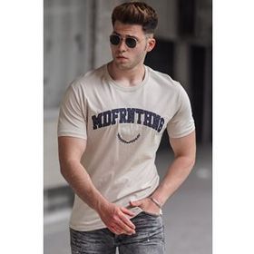 Madmext 5267 Bej Baskılı Erkek Tişört