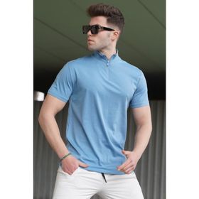 Madmext 5282 Mavi Yarım Balıkçı Erkek T-shirt