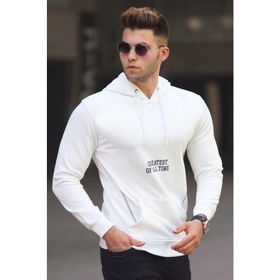 Madmext 5292 Beyaz Baskılı Kapşonlu Erkek Sweatshirt