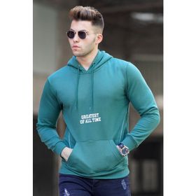 Madmext 5292 Yeşil Baskılı Kapşonlu Erkek Sweatshirt