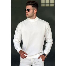 Madmext 5301 Erkek Beyaz Balıkçı Yaka Sweatshirt