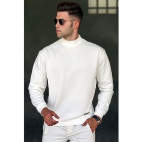Madmext 5301 Erkek Beyaz Balıkçı Yaka Sweatshirt