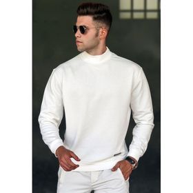 Madmext 5301 Erkek Beyaz Balıkçı Yaka Sweatshirt