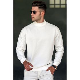 Madmext 5301 Erkek Beyaz Balıkçı Yaka Sweatshirt