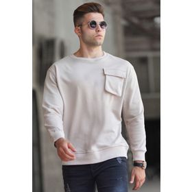 Madmext 5320 Bej Bisiklet Yaka Erkek Sweatshirt