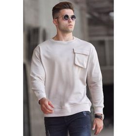 Madmext 5320 Bej Bisiklet Yaka Erkek Sweatshirt