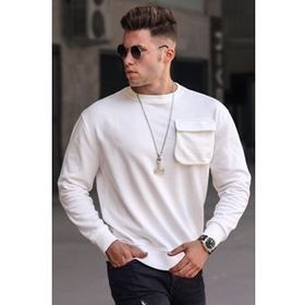 Madmext 5320 Ekru Bisiklet Yaka Erkek Sweatshirt