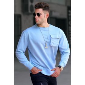 Madmext 5320 Mavi Bisiklet Yaka Erkek Sweatshirt