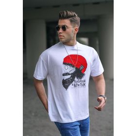 Madmext 5361 Erkek Desenli Beyaz T-shirt