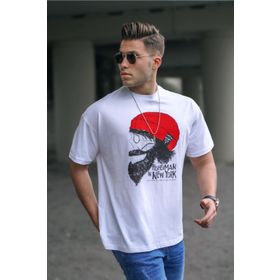 Madmext 5361 Erkek Desenli Beyaz T-shirt