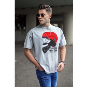 Madmext 5361 Erkek Desenli Boyalı Gri T-shirt