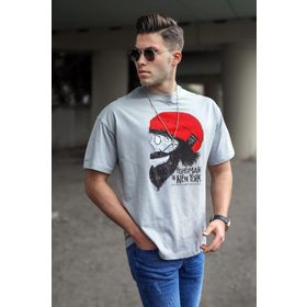 Madmext 5361 Erkek Desenli Boyalı Gri T-shirt