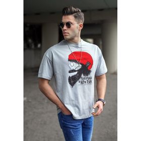 Madmext 5361 Erkek Desenli Boyalı Gri T-shirt