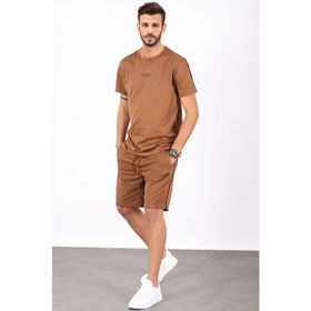 Madmext 5376 Kahverengi Oversize Erkek Şort Takımı