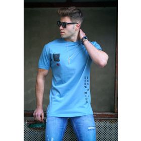 Madmext 5379 Baskılı Mavi T-shirt