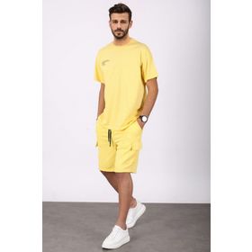 Madmext 5391 Sarı Oversize Erkek Şort Takımı