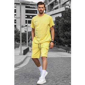 Madmext 5391 Sarı Oversize Erkek Şort Takımı