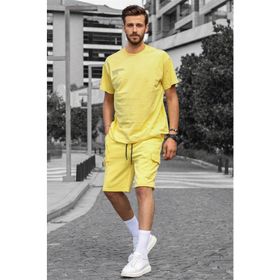 Madmext 5391 Sarı Oversize Erkek Şort Takımı