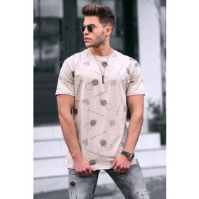 Madmext 5392 Baskılı Bej Oversize T-shirt