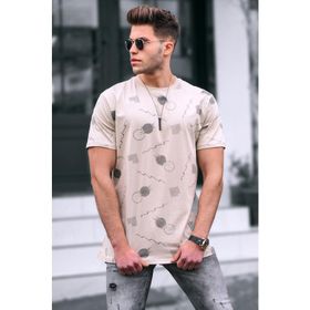Madmext 5392 Baskılı Bej Oversize T-shirt