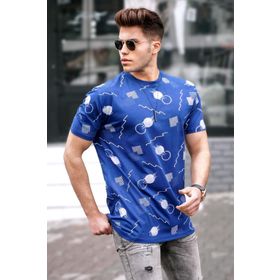 Madmext 5392 Baskılı Lacivert Oversize T-shirt