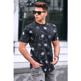 Madmext 5392 Baskılı Siyah Oversize T-shirt