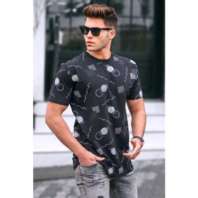 Madmext 5392 Baskılı Siyah Oversize T-shirt