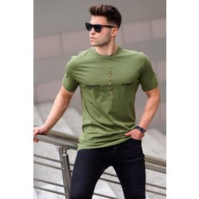 Madmext 5395 Erkek Baskılı Haki T-shirt