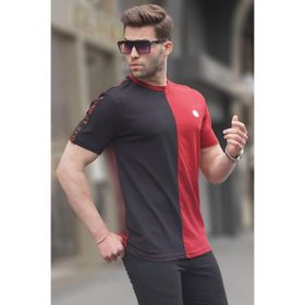 Madmext 5398 Bordo Renk Bloklu Bisiklet Yaka Erkek T-shirt