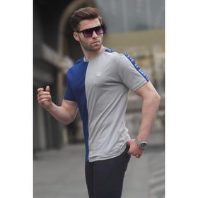 Madmext 5398 Boyalı Gri Renk Bloklu Bisiklet Yaka Erkek T-shirt