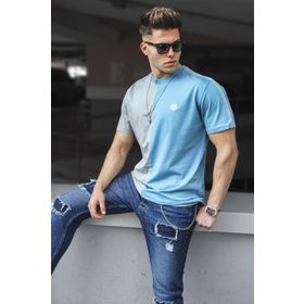 Madmext 5398 Erkek Baskılı Mavi T-shirt
